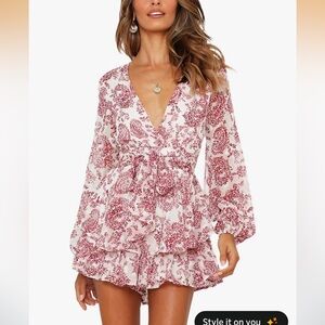 Red and White Floral Jumpsuit